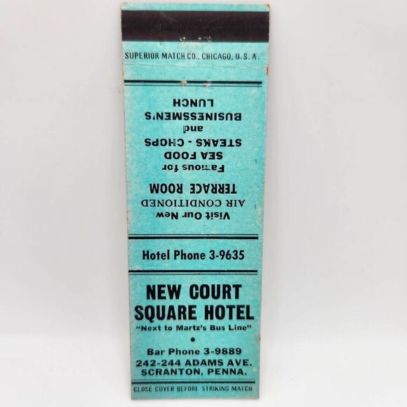 Vintage Matchbook New Court Square Hotel Scranton Pennsylvania - Picture 1 of 2